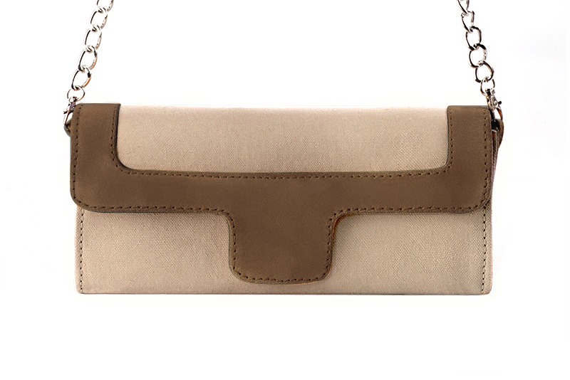 Women's tan beige and chocolate brown luxurious elegant clutch for ceremonies, weddings and evenings out. - Profile view